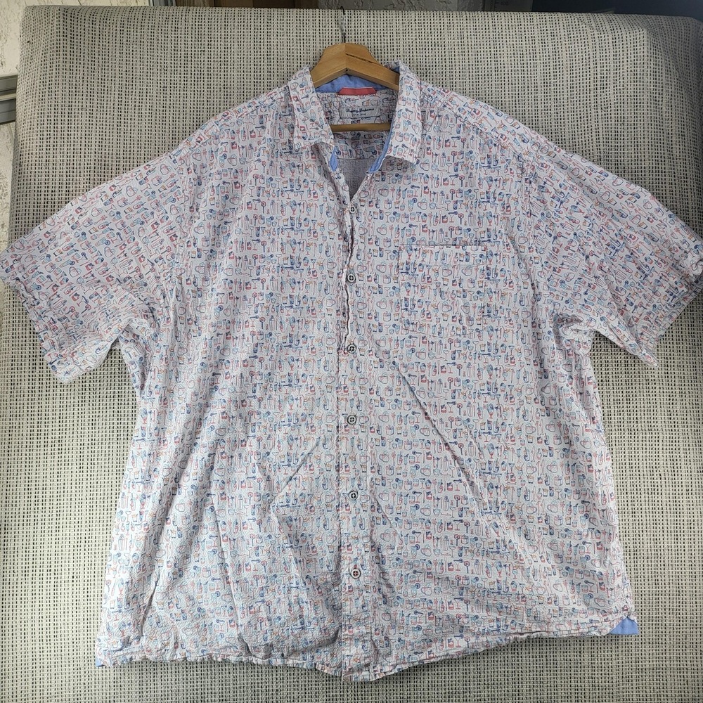 Tommy Bahama Shirt Mens 2XL Big White Nova Wave Cocktail Print Camp Button Up
